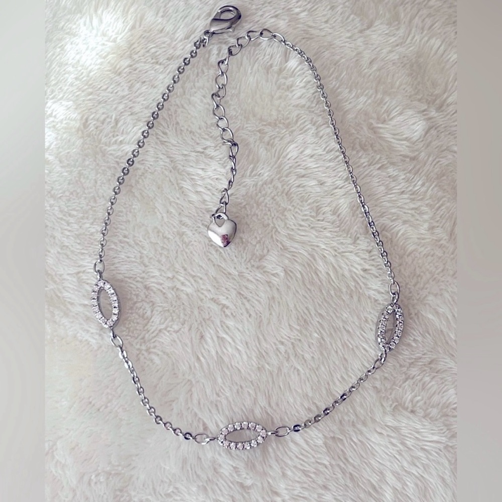 Pretty Bird USA Silver Bracelet/Anklet with crystal stations & Heart Charm